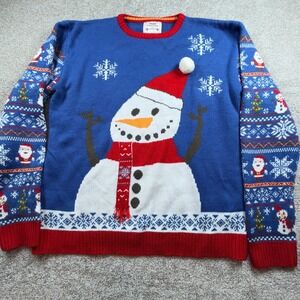 Daisys Boutique Snowman Ugly Christmas Sweater Blue Red XXL Festive Holiday